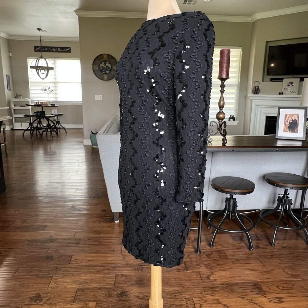 Vtg Dave & Johnny by Joseph Lara Black Cocktail Dress 13 14 fit 6 8 Sequins - Picture 3 of 13
